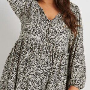 Old Navy XXL Blue‎ Floral V-Neck Babydoll Dress Boho Cottagecore Lace Trim